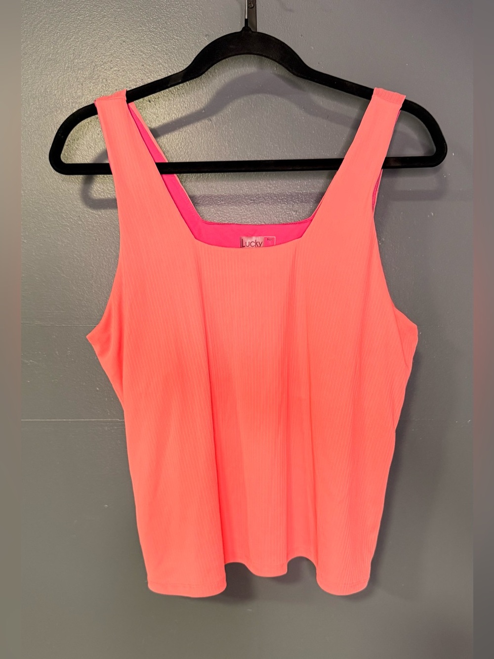 Lucky in Love Neon Coral Ribbed Tank Top